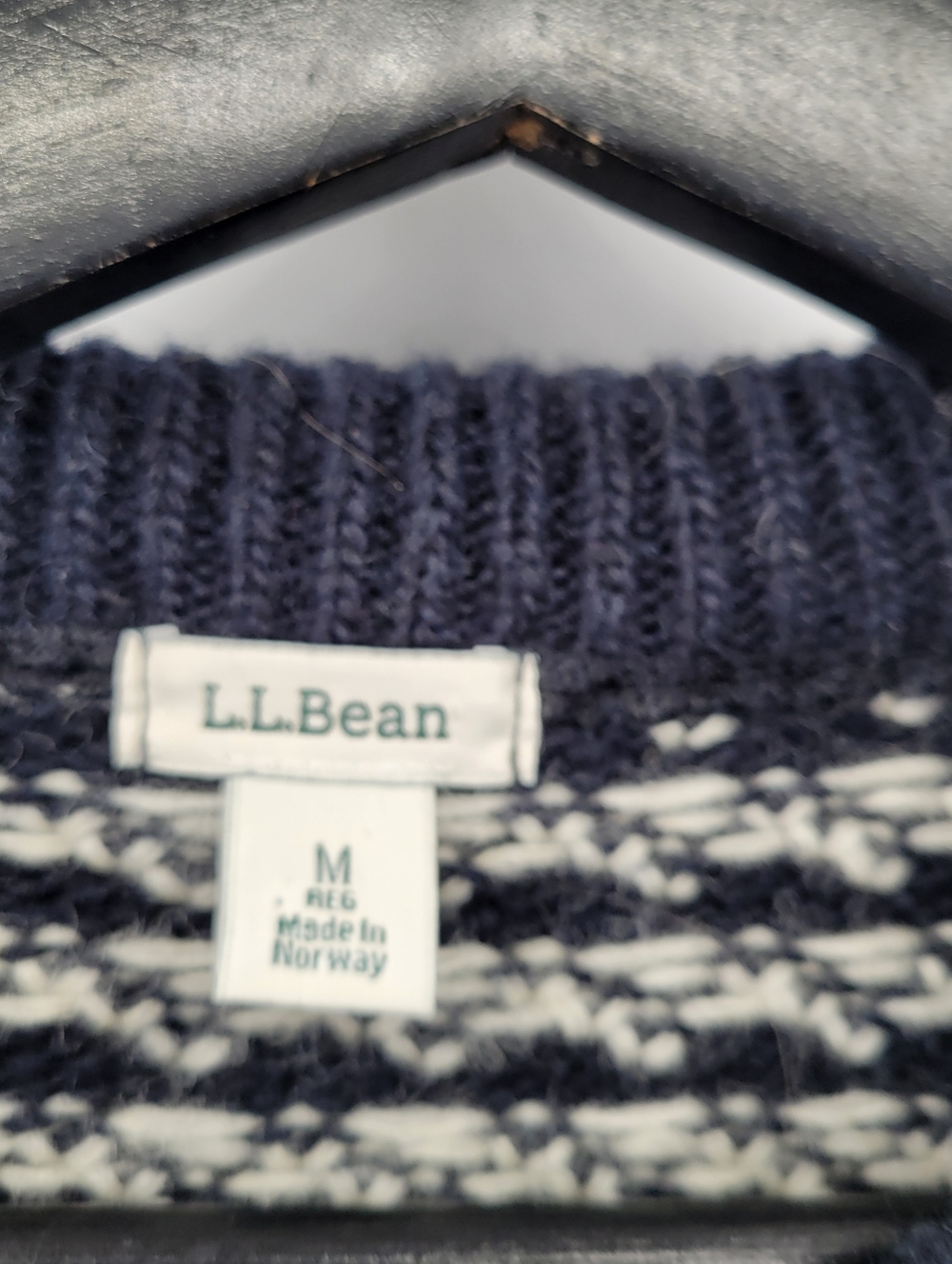 L.L. Bean Knit Cardigan Wool Sweater Size Medium Navy and White - Picture 3 of 4